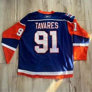 Reebok NHL 91 TAVARES Blue and Orange Hockey Jersey